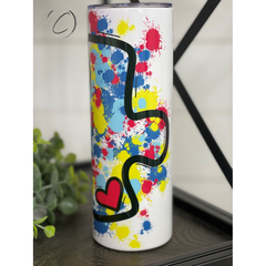 Splatter Autism Puzzle Piece 20oz Skinny Tumbler - Neurodiversity Nation