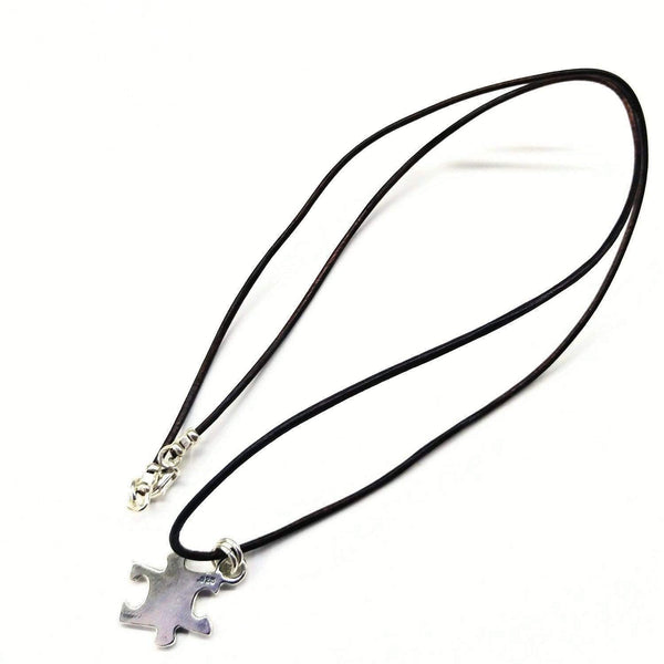 Sterling Silver Autism Awareness Puzzle Piece Leather Necklace - Neurodiversity Nation
