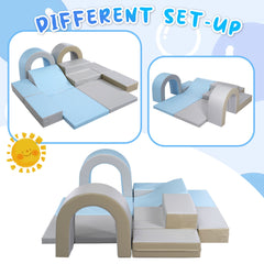 Soft Climb and Crawl Foam Playset 10 in 1 in Blue Grey - Neurodiversity Nation