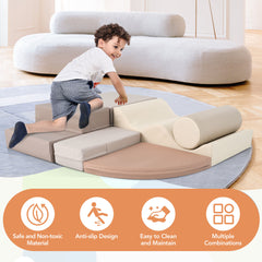 Soft Climb and Crawl Foam Playset 6 in 1 Beige - Neurodiversity Nation
