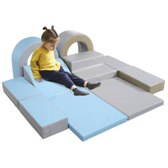 Soft Climb and Crawl Foam Playset 10 in 1 in Blue Grey - Neurodiversity Nation